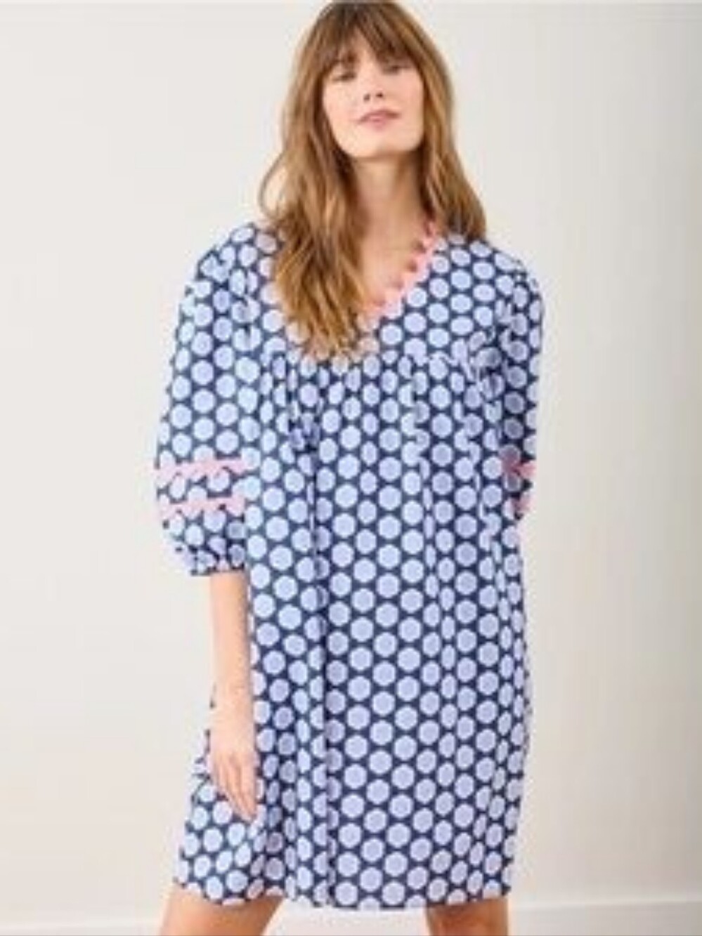 Printfresh Hello Hexagon Poppy Mini Swing Dress 3/4 Puff Sleeve Cotton XL